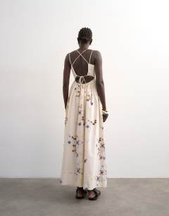Poplin strappy back volume maxi sundress in mosaic print