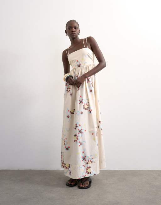 Topshop poplin strappy back volume maxi sundress in mosaic print, 2 of 4