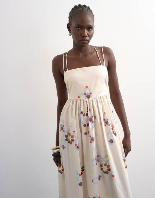 Topshop poplin strappy back volume maxi sundress in mosaic print, 3 of 4