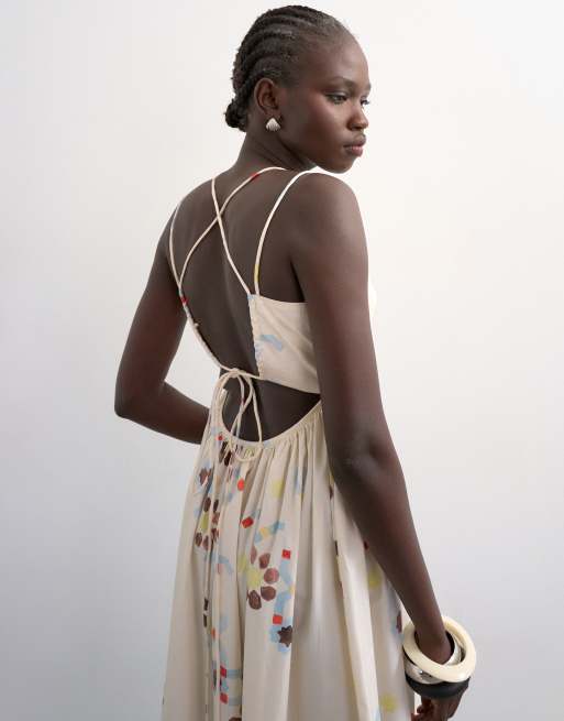 Topshop poplin strappy back volume maxi sundress in mosaic print | ASOS