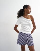 Topshop poplin stripe A line boxer short in blue and choc