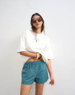 Poplin stripe A line boxer short in blue and green stripe