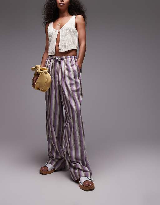 Topshop poplin stripe straight leg pant in purple | ASOS Topshop poplin stripe straight leg pant in purple | ASOS