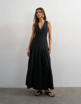 Женское макси-платье TopShop поплиновое, черное