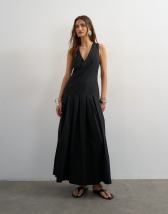 Topshop poplin structured dropped waist maxi dress in black