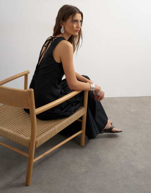 Topshop poplin structured dropped waist maxi dress in black, 2 of 4