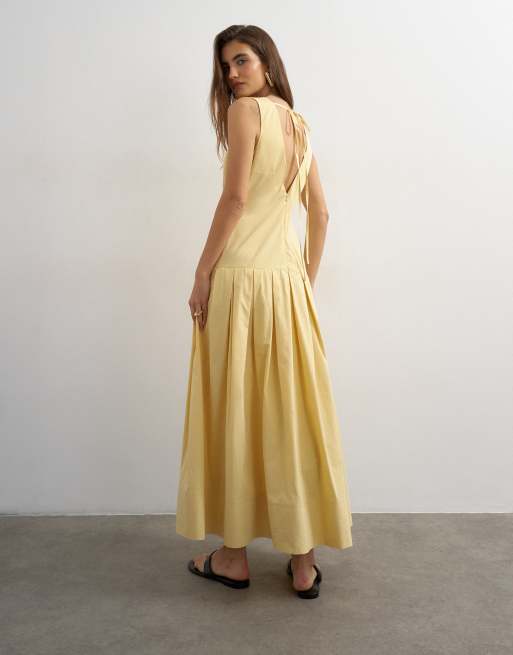 Topshop poplin structured dropped waist maxi dress in buttermilk, 4 of 4