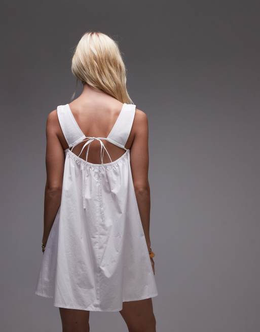 Topshop poplin sundress with gathered dress in white