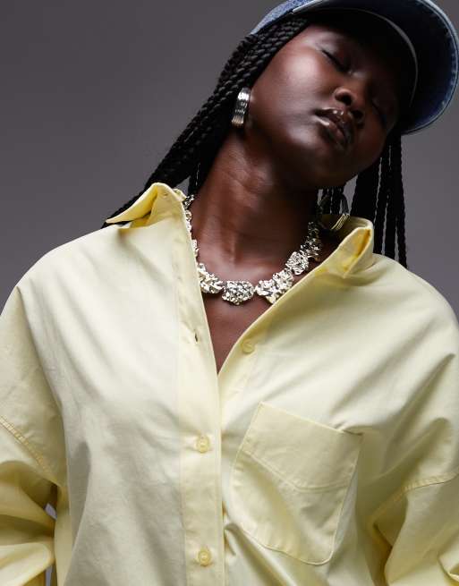 Topshop - Poplin super oversized overhemd in geel, 2 van 4