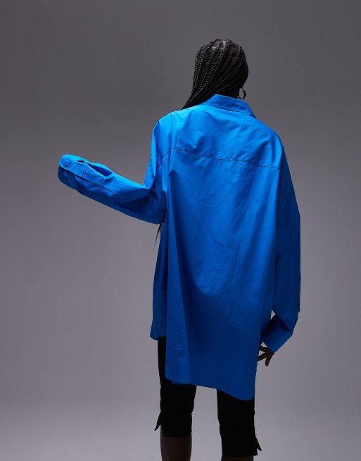 Topshop poplin super oversized shirt in cobalt, 2 of 4