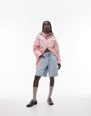 Topshop poplin super oversized shirt in pink