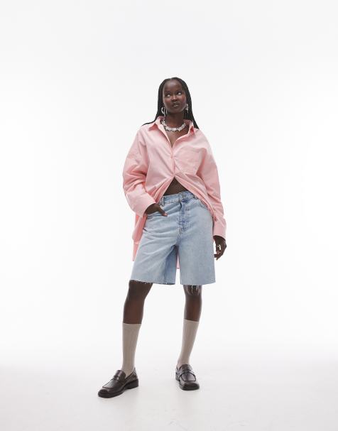 Topshop poplin super oversized shirt in pink - view 1