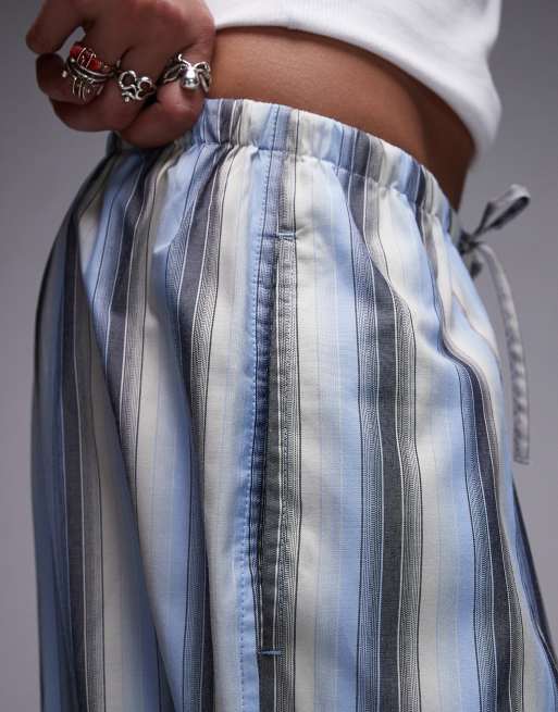 Topshop poplin tie waist striped straight leg pants in blue, 5 of 5