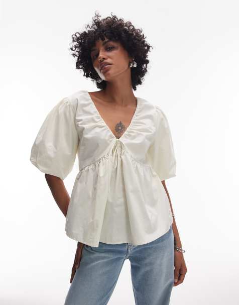 Topshop - Poplin top met pofmouwen in - view 1