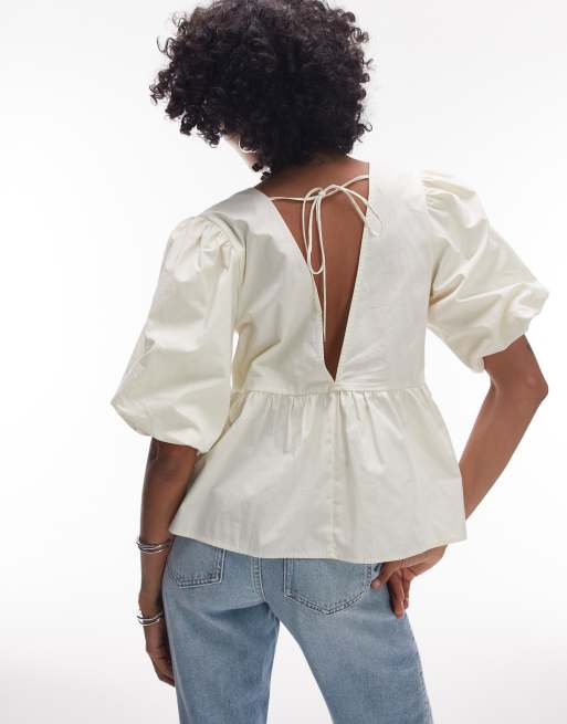 Topshop - Poplin top met pofmouwen in, 4 van 4