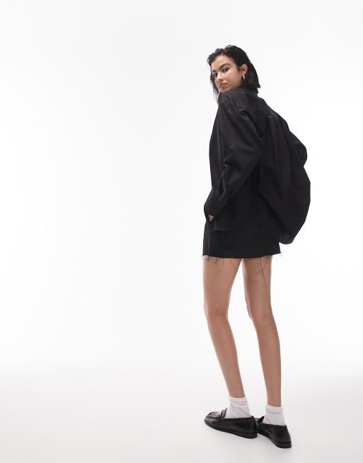 Topshop poplin tuck shirt in black , 2 of 4