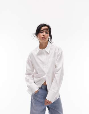 Topshop Poplin Tuck Shirt In White