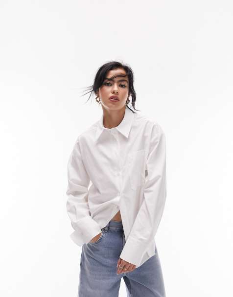 Topshop poplin tuck shirt in white - view 1