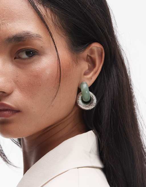 Topshop – Poppi – Kolczyki w srebrnym kolorze w kształcie kołatek z kamieniem półszlachetnym