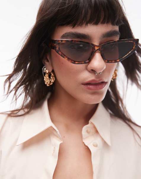 Topshop Poppy angular cat eye sunglasses in tort - view 1