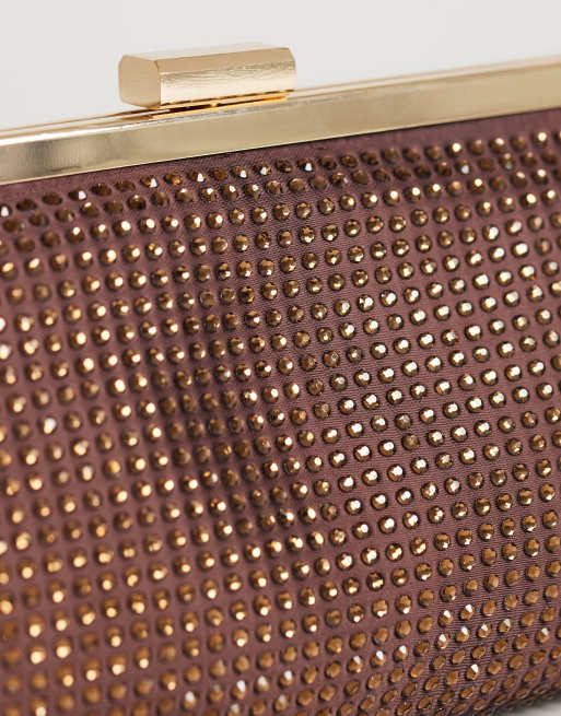 Topshop - Poppy - Bolso de hombro pequeño marrón chocolate rectangular de strass con detalle de cierre, 2 de 4