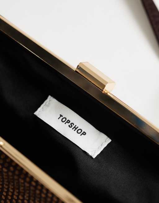 Topshop - Poppy - Bolso de hombro pequeño marrón chocolate rectangular de strass con detalle de cierre, 3 de 4