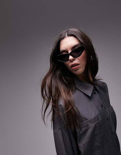 Topshop – Poppy – Czarne kanciaste okulary przeciwsłoneczne typu kocie oczy - view 1