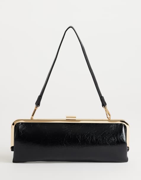 Topshop Poppy kleine rechteckige Schultertasche mit Verschluss in Schwarz - view 1