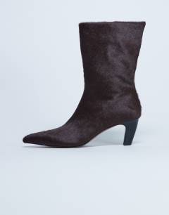 Poppy point toe ankle boot in chocolate hair on real leather