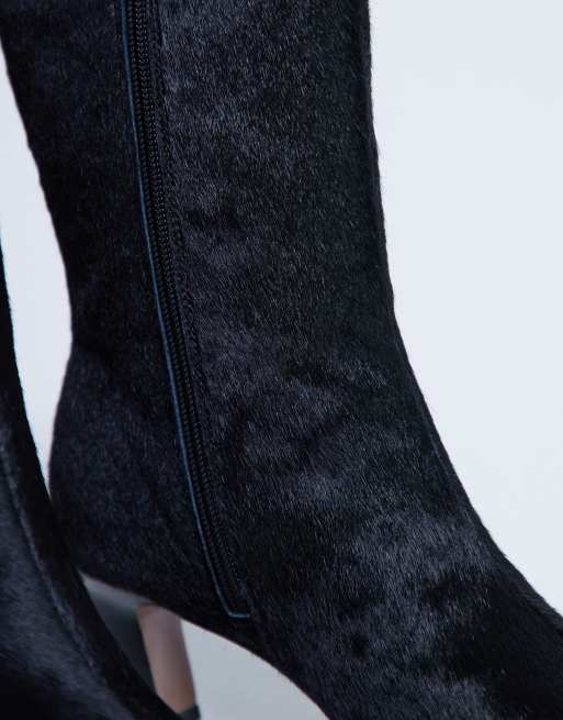 Topshop Poppy real leather point toe ankle boots in black pony, 3 of 3