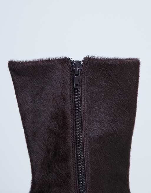 Topshop Poppy real leather point toe ankle boots in chocolate pony, 3 of 3