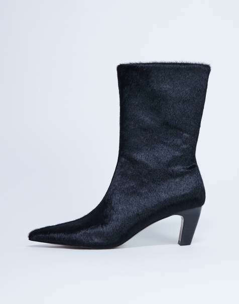Topshop Poppy real leather pointed toe ankle boots in black pony - view 1
