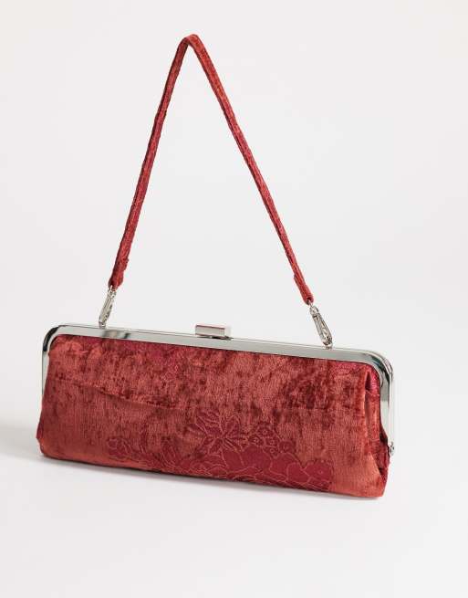 Topshop Poppy rectangle clasp shoulder bag in burgundy, 2 of 4