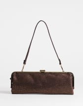 Topshop Poppy rectangle clasp shoulder bag in chocolate diamante
