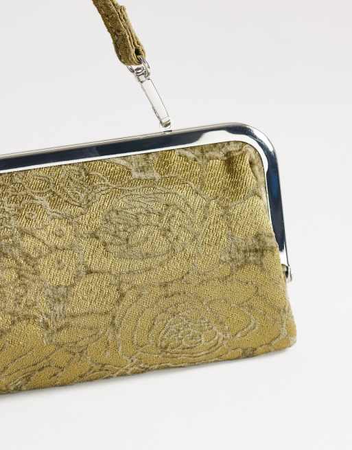 Topshop Poppy rectangle clasp shoulder bag in khaki, 2 of 4