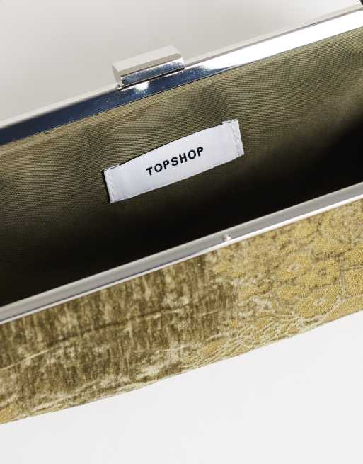 Topshop Poppy rectangle clasp shoulder bag in khaki, 4 of 4