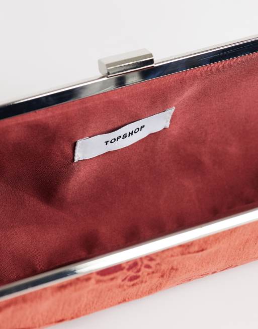 Topshop Poppy small rectangle clasp shoulder bag in burgundy, 4 of 4