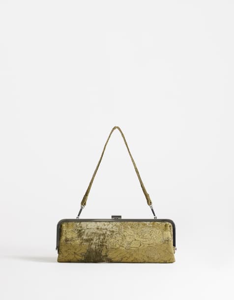 Topshop Poppy small rectangle clasp shoulder bag in khaki - view 1