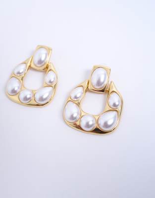 Topshop Topshop Porter pearl stud statement earrings in gold