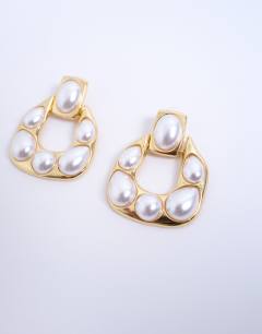 Porter pearl stud statement earrings in gold
