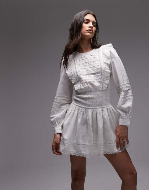Topshop prairie mini tea dress in white - view 1