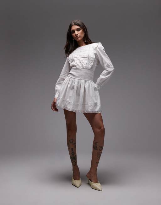 Topshop prairie mini tea dress in white, 3 of 4