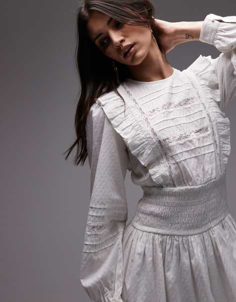 Topshop prarie mini tea dress in white - view 2
