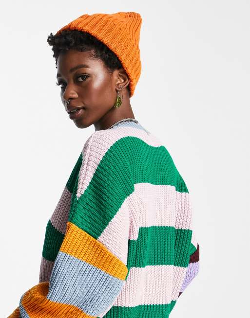 Topshop – Prążkowana gruba czapka beanie w kolorze pomarańczowym – ORANGE
