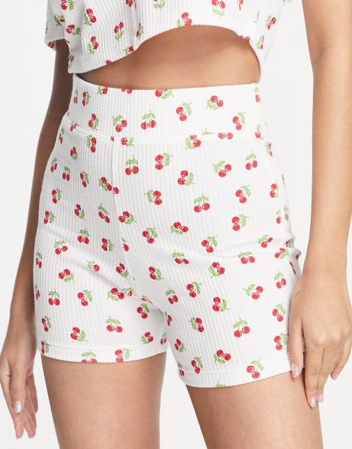 Topshop – Prążkowane legginsy szorty ze wzorem w wiśnie – Część zestawu