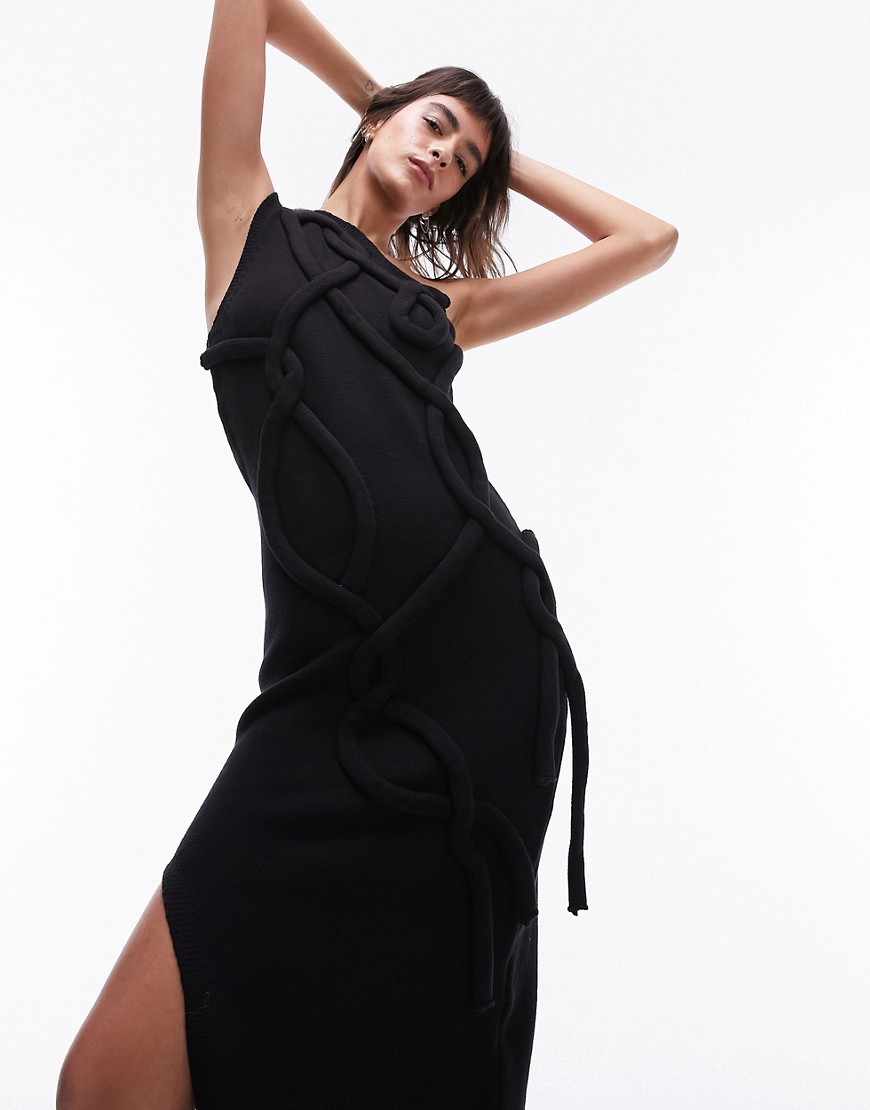 Topshop Premium 3d Cable Knit Dress In Black