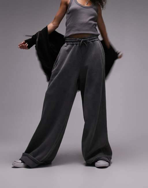 Topshop premium acid wash trackies in charcoal
