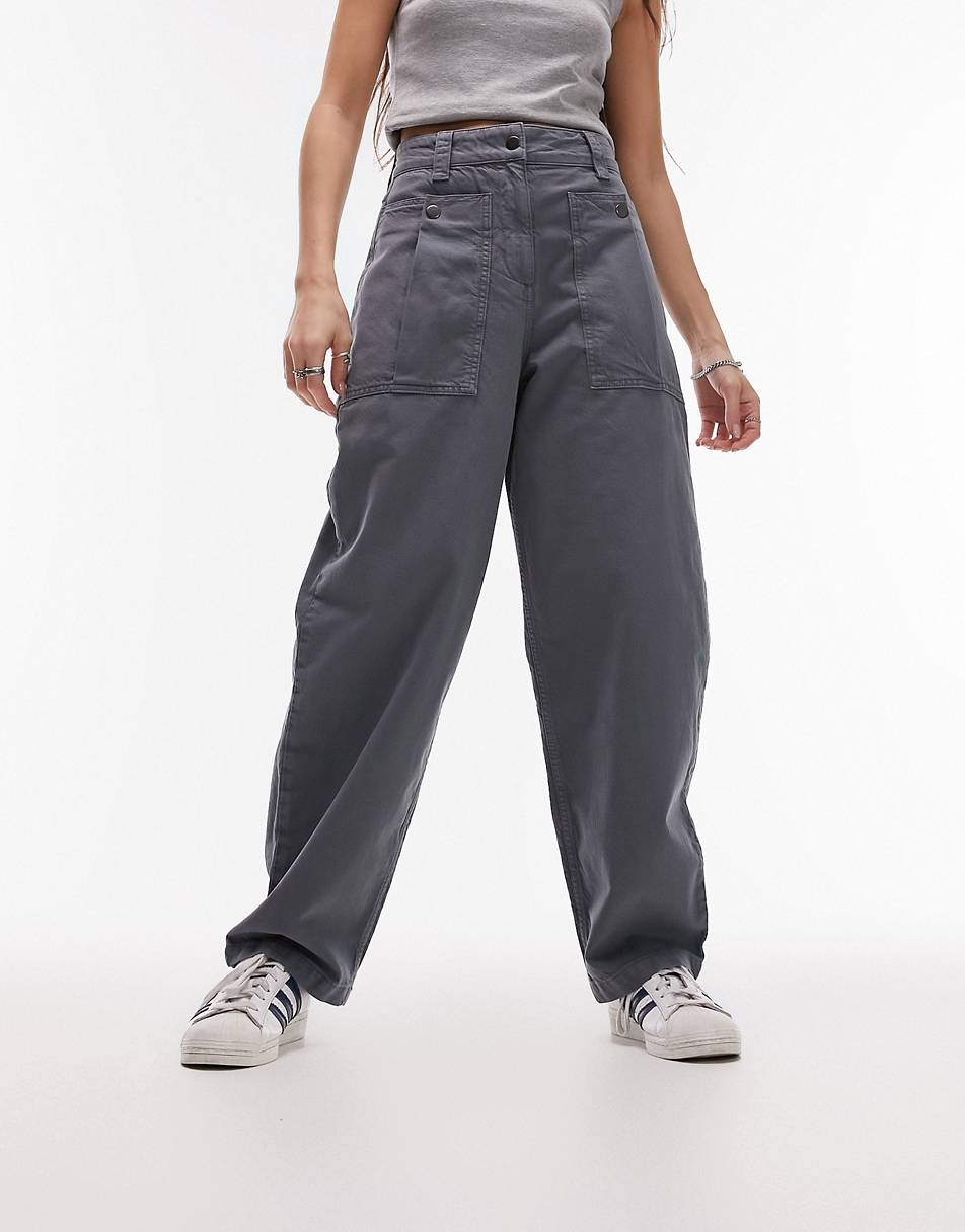 Topshop premium balloon tapered pocket trouser in navy