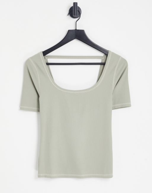 Topshop premium basic contrast scoop neck tee in sage
