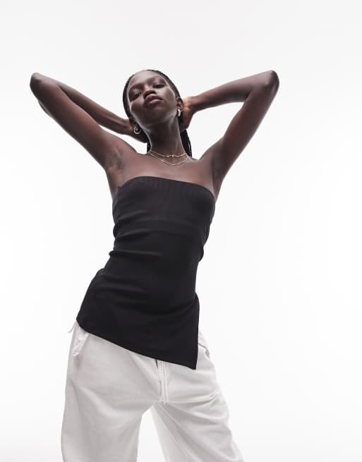 Topshop Premium basic longline bandeau in black